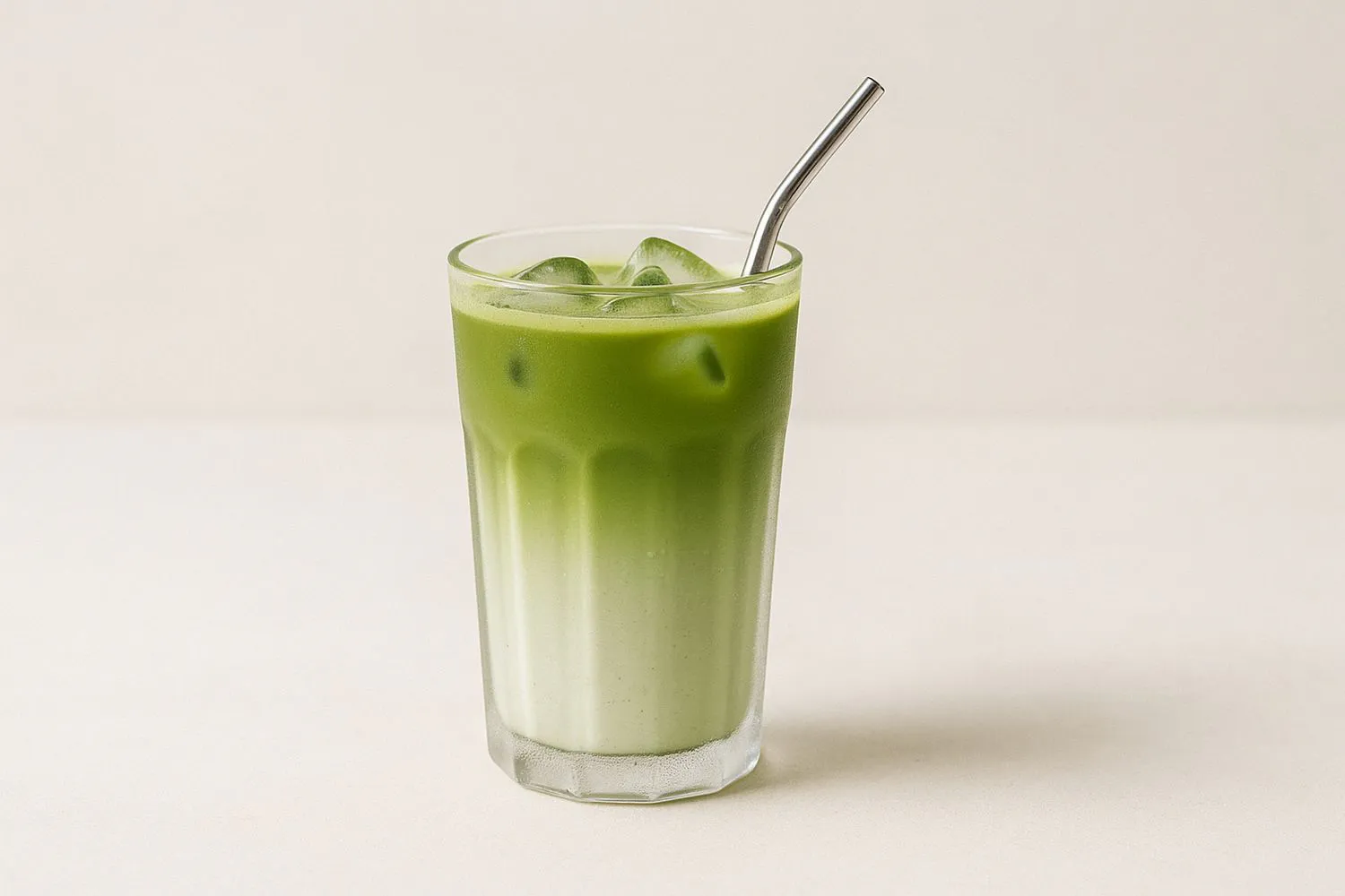 Refreshing iced matcha latte with layered milk and matcha at Tangscape, a Cafe in Forest Hills